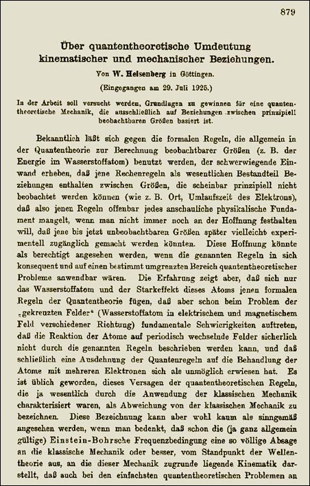 Article de Heisenberg en 1925